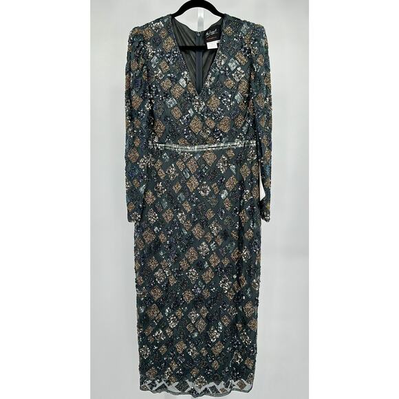 Mac Duggal Geo Embellished Midi Sheath Dress Size 12 Style 5472 - Picture 4 of 11